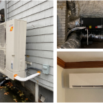 These photographs show the outdoor unit of the Mitsubishi MXZ-4C36NAHZ along with the mini-ducted unit in the attic that serves the upstairs and one of the wall-mounted units on the first floor.